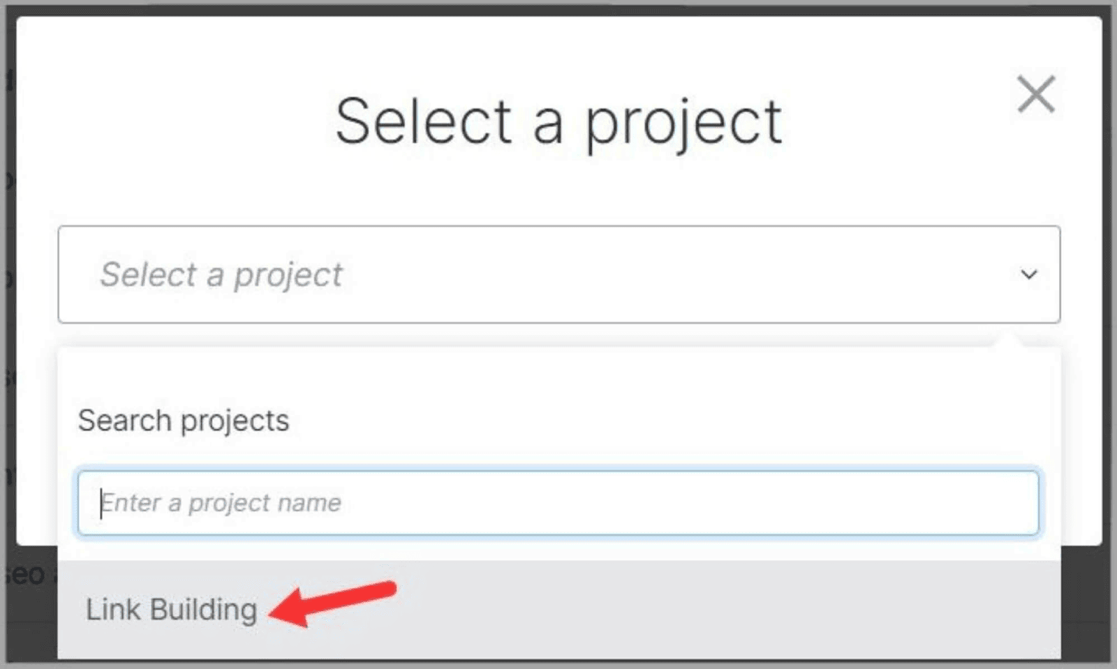 Select project for your keywords