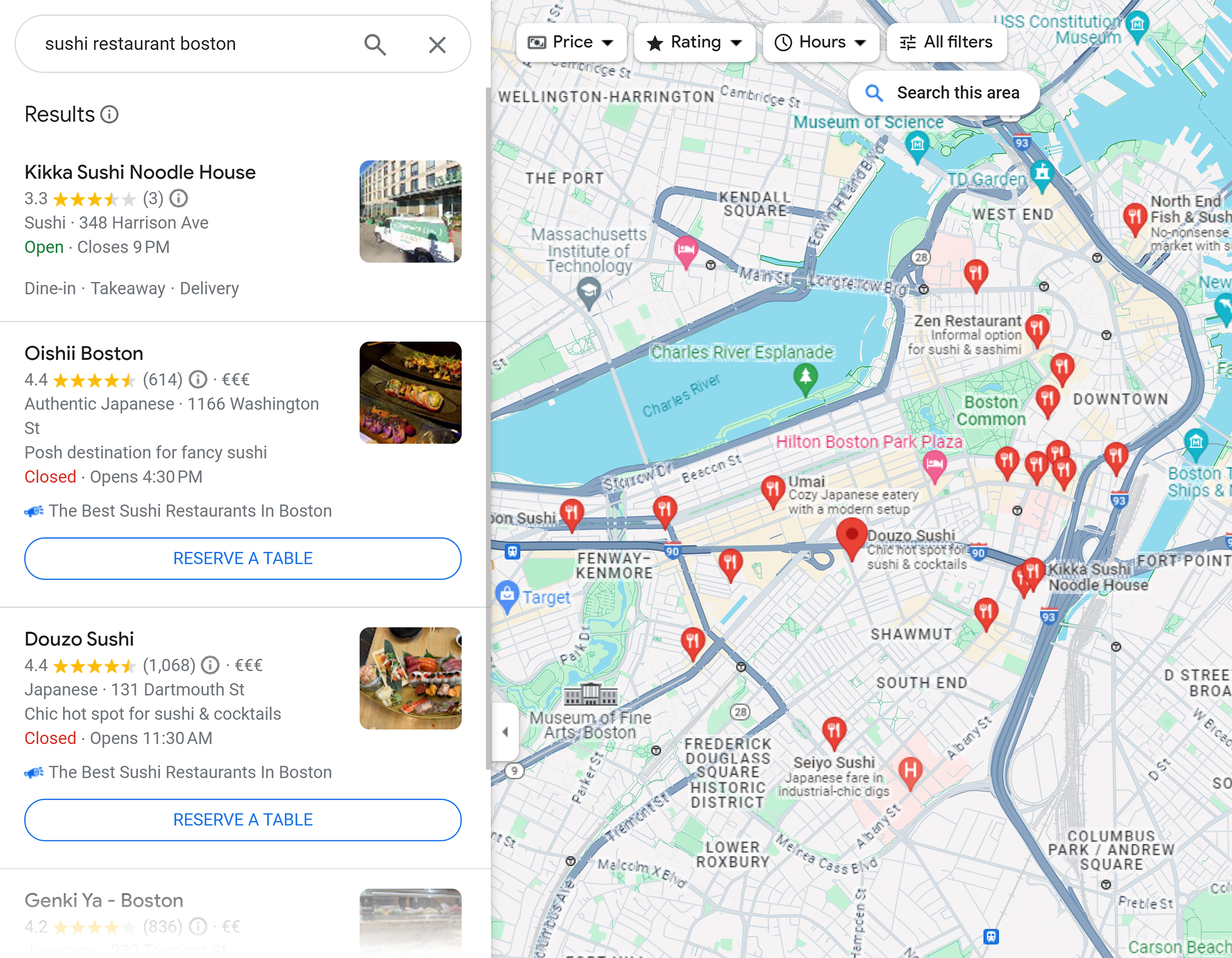 Google Maps – Search – Sushi restaurant