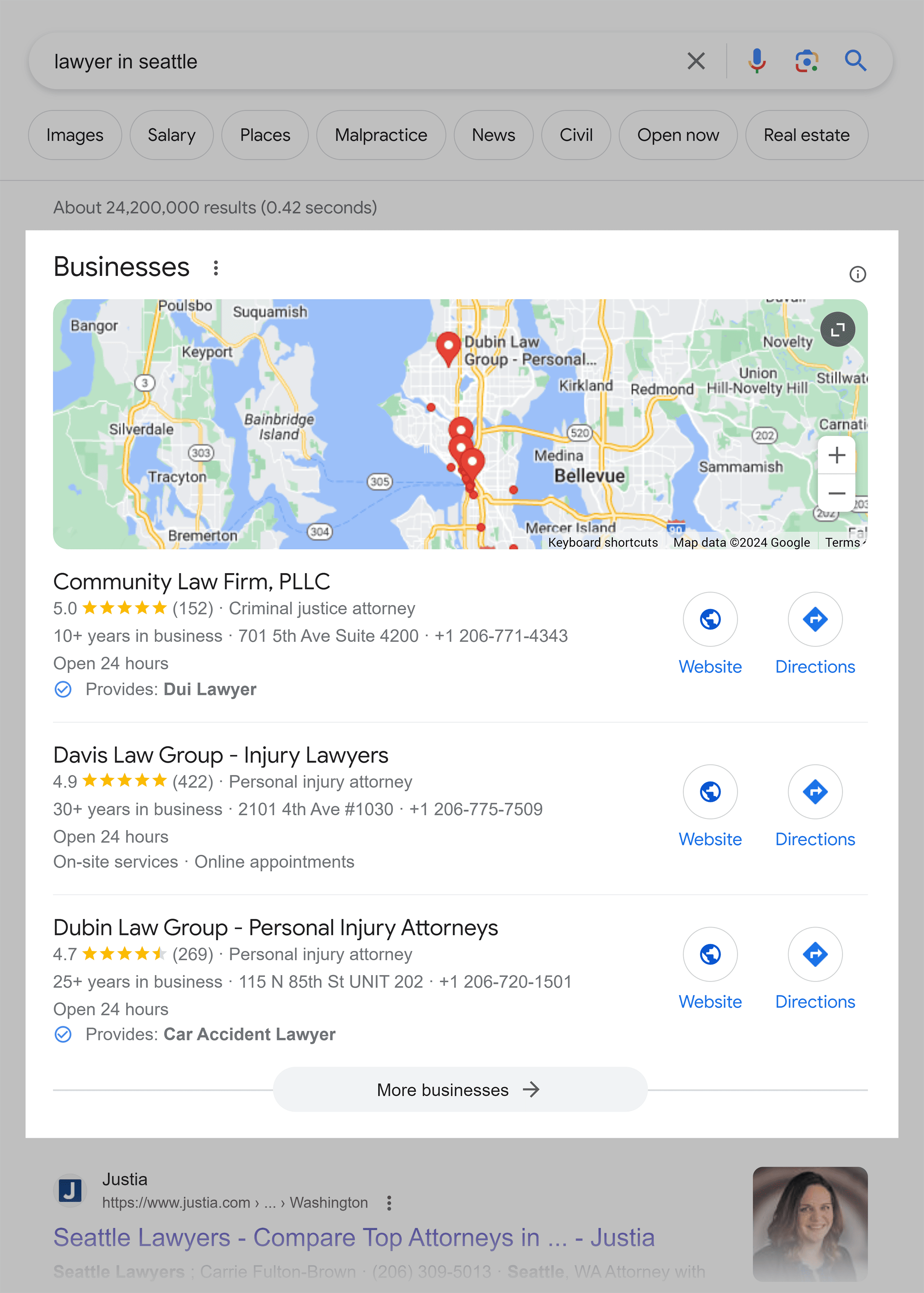 Google SERP – Lawyer in Seattle