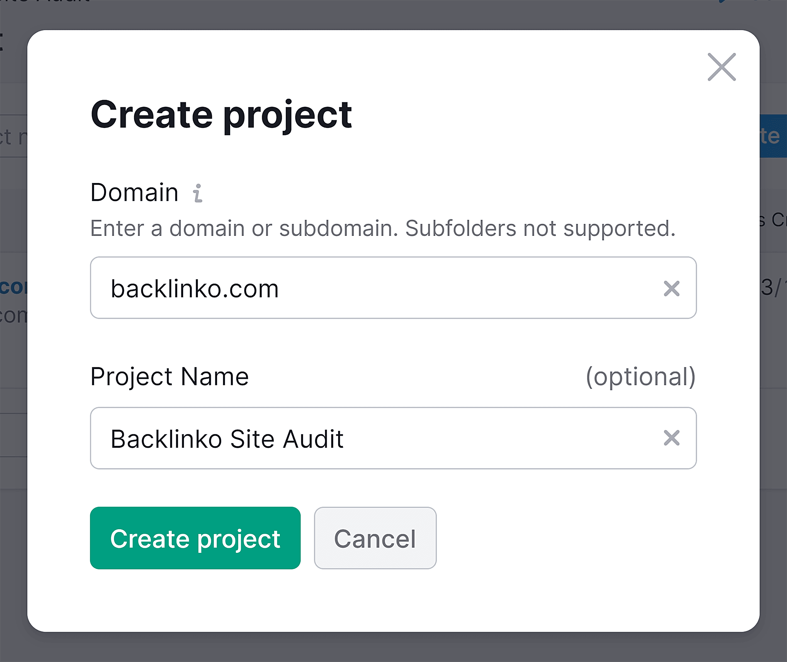 Site Audit – Create project