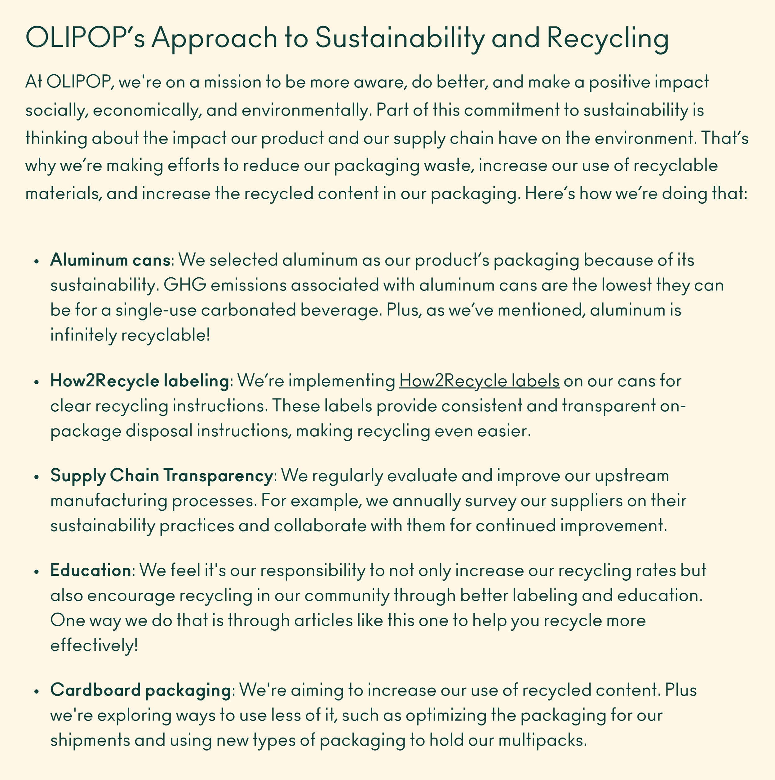 Olipop – Recycling approach