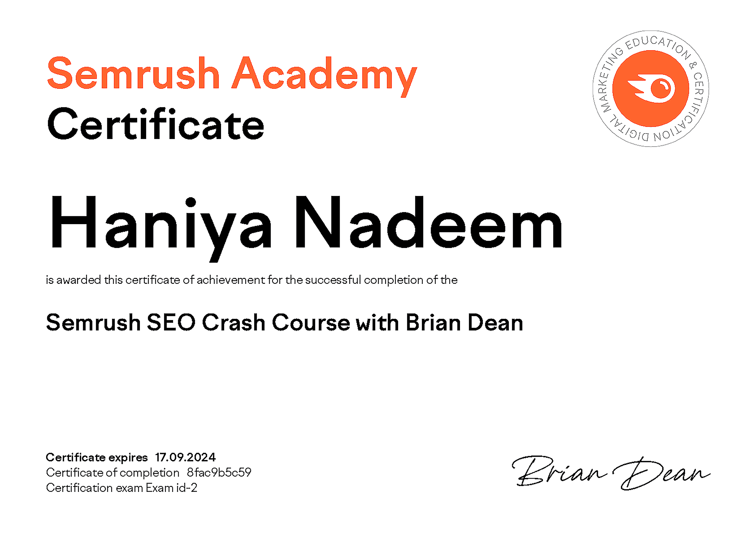 Semrush Academy – Certificate