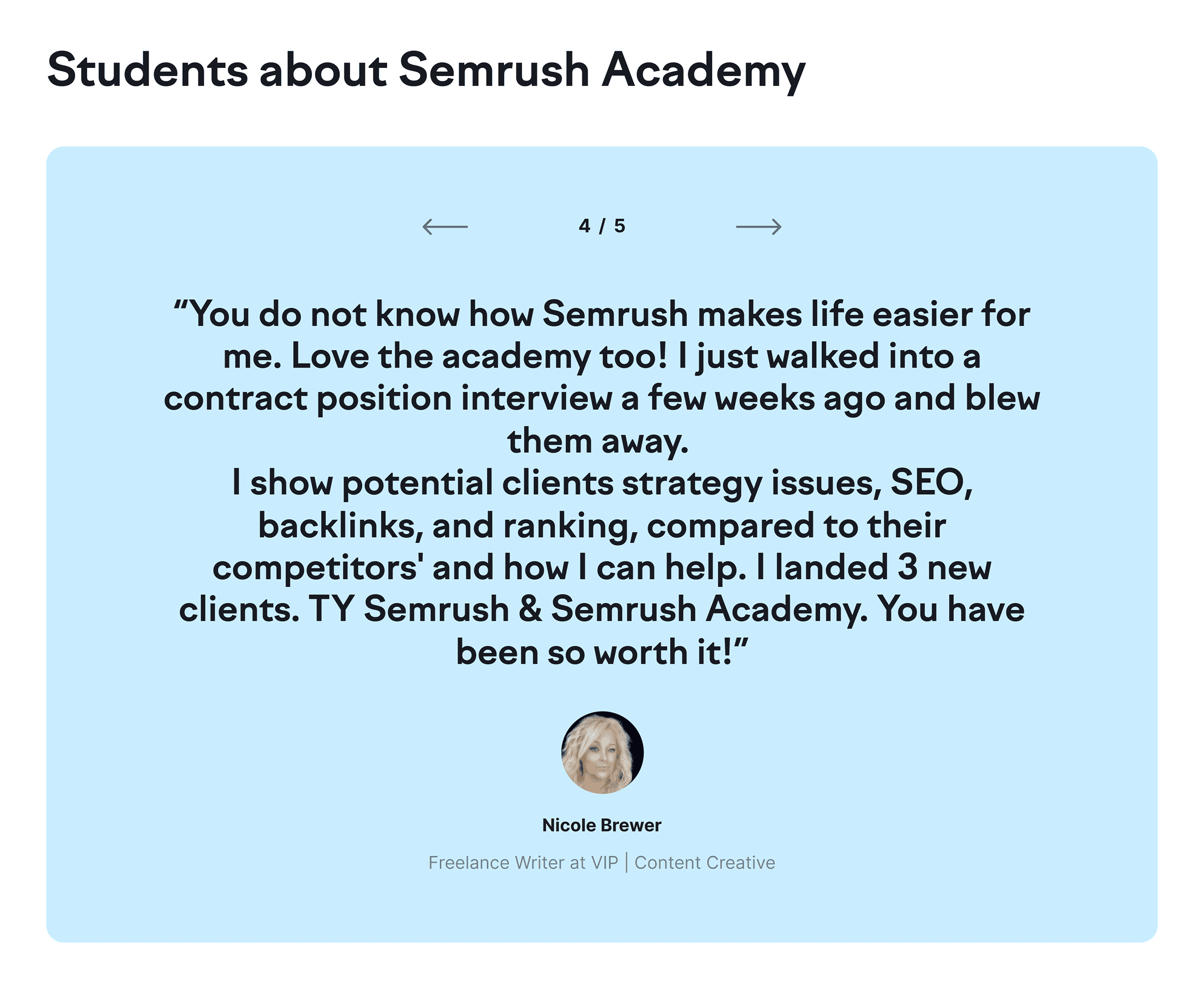 Semrush Academy – Testimonial