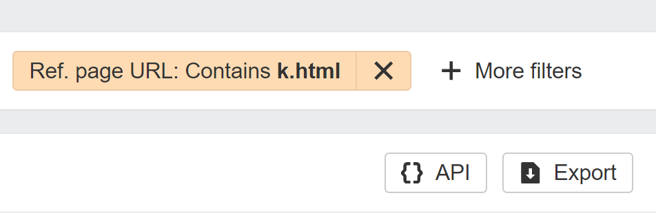 Filtering for k.html backlinks in Ahrefs.